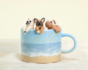 Personalisierte Haustier Becher Benutzerdefinierte Sonnenschein Ozean Haustier Tasse Keramik Tier Kaffeetasse Katze Geschenk für Haustierbesitzer Sunny Beach Teetasse Becher Trinkgefäß