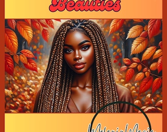 Autumn Braided Beauties Coloring Book, Fall Coloring Pages, Black girls in Fall