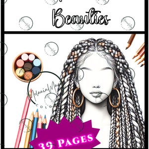May include: A black and white illustration of a woman with braided hair, wearing large gold hoop earrings. The image is titled "Faceless Beauties" and includes the text "39 Pages".