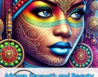 African Strength and Beauty Coloring Pages, Melanin Coloring, Black Women Coloring Book HD Midjourney Images