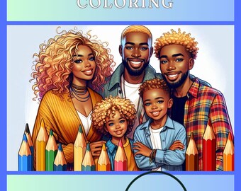 Libro para colorear de una familia afroamericana, para todas las edades, arte negro para colorear, páginas para colorear afroamericanas