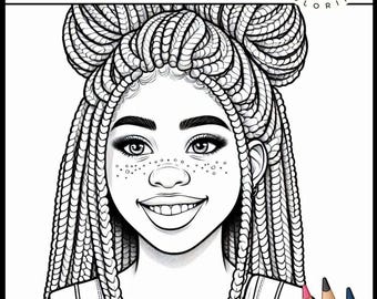 Mooie bruine meisjes kleurplaten, digitaal kleurboek, melaninekleuring, zwarte vrouwen en meisjes kleurplaten pdf direct downloaden