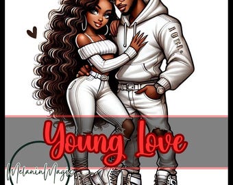 Libro para colorear sobre el amor juvenil, Libro para colorear sobre parejas jóvenes de piel oscura, Libro para colorear sobre mujeres negras