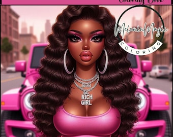 Libro para colorear de chicas ricas de alta costura, coloración de melanina, libro para colorear de chicas negras