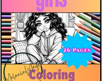 Melanated Girls Coloring, All-Ages Coloring Book, Black Art for Coloring, African American Coloring Pages