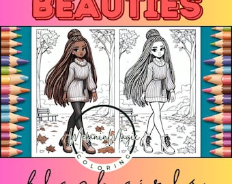 Autumn Beauties Coloring Book, Fall Coloring Pages, Black Girls in Fall