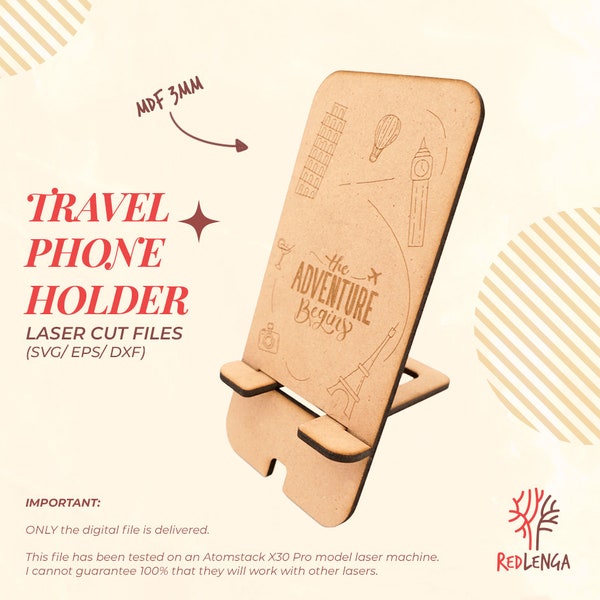 Phone Holder Travel and Tourism Gift , Laser cut file for travel agency or traveling and adventurer friend, SVG, EPS, DXF phone holder