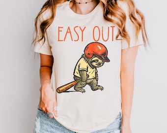Funny Baseball Shirt Easy Out Sloth Tee Vintage Baseball Graphic Tee Baseball Game Day Shirt Baseball Fan Gift Funny Sports Shirt