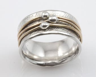 Orbit Spinner Ring with Cloth Texture, spinner ring, meditation ring, statement ring, fidget ring, spinning ring