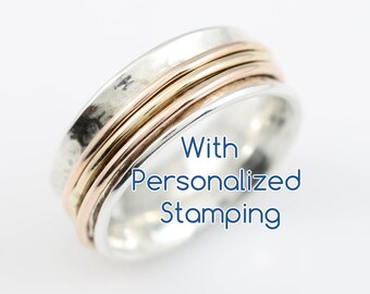 PERSONALIZED Narrow Tri Color Meditation Ring, spinner ring, sterling silver ring, meditation, silver ring, meditation ring