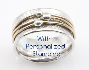 PERSONALIZED Orbit Spinner Ring with Cloth Texture, spinner ring, meditation ring, statement ring, fidget ring, spinning ring