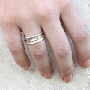 Narrow Tsutsumu Spinner Ring – Meditation, Fidget, Silver with Gold Fill