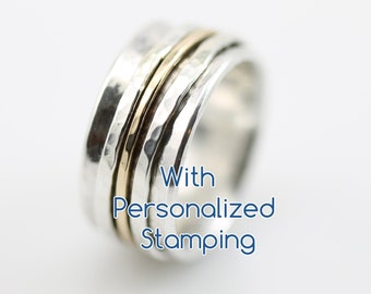 PERSONALIZED Wide Hammered Spinner Ring, meditation ring, wedding band, wedding ring