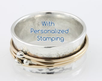 PERSONALIZED Orbit Spinner Ring with Hammered Texture, spinner ring, meditation ring, statement ring, fidget ring, spinning ring