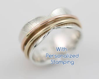 PERSONALIZED Bodhi Leaf Two Spinner Ring, spinner ring, fidget ring, spinning ring, statement ring, worry ring, meditation ring, silver ring