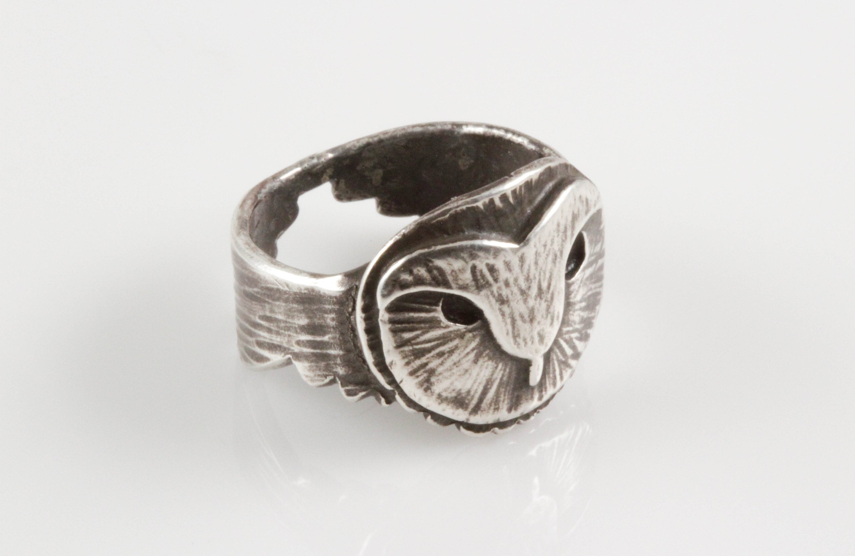 Owl Ring Sterling Silver, Barn Owl Jewelry, Cottagecore Ring, Witch Jewelry, Nature Jewelry