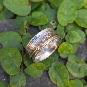 Narrow Orbit Spinner Ring with Cloth Texture, spinner ring, meditation ring, statement ring, fidget ring, spinning ring, sterling silver