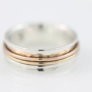 Narrow Tri Color Meditation Ring, spinner ring, sterling silver ring, meditation, silver ring, meditation ring image 5