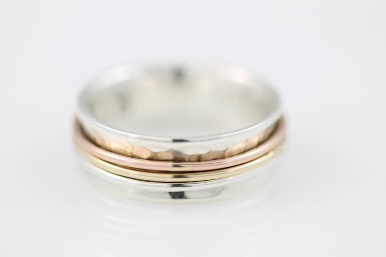 Narrow Tri Color Meditation Ring, spinner ring, sterling silver ring, meditation, silver ring, meditation ring image 5