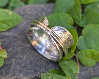 PERSONALIZED Open Bodhi Leaf Spinner Ring, Silver Meditation Band, Anti Anxiety Jewelry, Worry, Statement, Gift For Her