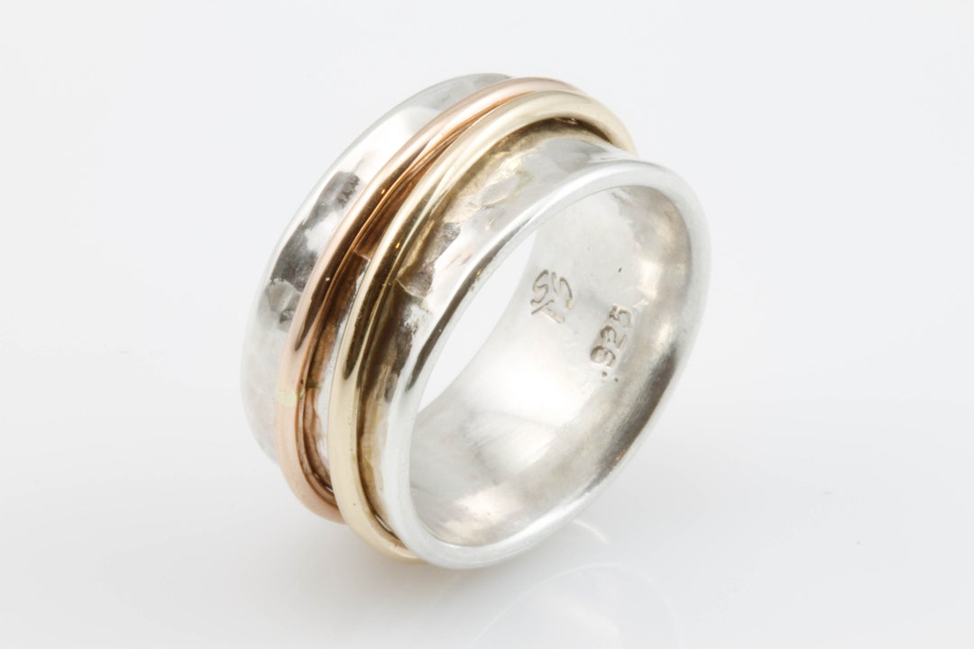 Yellow and Rose Meditation Ring, Spinner Ring, Meditation, Sterling ...