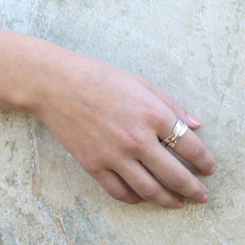 Bodhi Leaf Spinner Ring, meditation ring, fidget ring, worry ring, spinning ring, recycled silver ring, mixed metal ring, wide band image 2