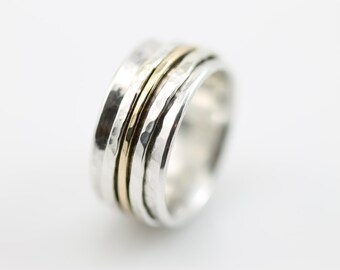Wide Hammered Spinner Ring, meditation ring, wedding band, wedding ring