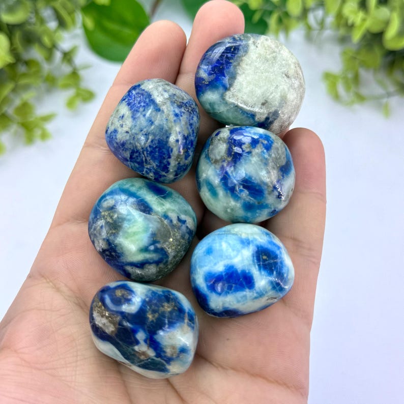 Large Rocks Scattered 6 Pcs Uv-reactive Natural Blue Afghanite Stone Polished Large Tumbles ...