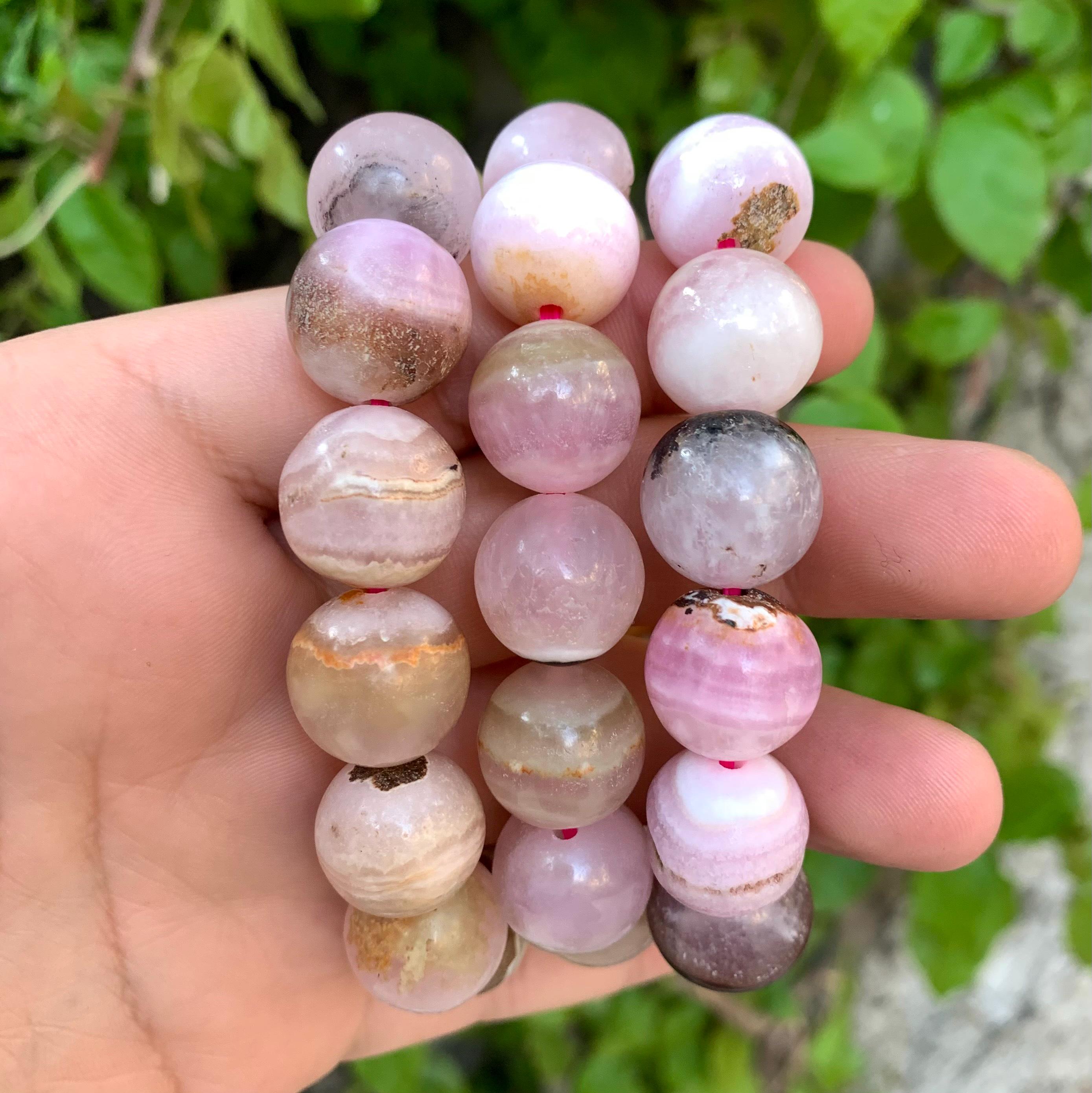[HARANG]★BTS 着用★ HR 47B_Round Cut Pink Calcite Bracelet Best Quality Pink Aragonite Calcite Beads Bracelet