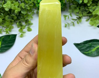 420g Best Quality Lemon Calcite Tower, Lemon Calcite Stone Tower, Lemon Calcite Polished Tower, Calcite, Lemon Calcite, Lemon Calcite Tower