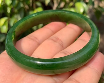 59 mm バイカラー グリーンネフライト Cui Qing 翠青 バングル 中国