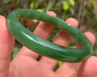 59 mm バイカラー グリーンネフライト Cui Qing 翠青 バングル 中国