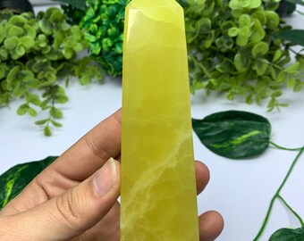 400g Best Quality Lemon Calcite Tower, Lemon Calcite Stone Tower, Lemon Calcite Polished Tower, Calcite, Lemon Calcite, Lemon Calcite Tower