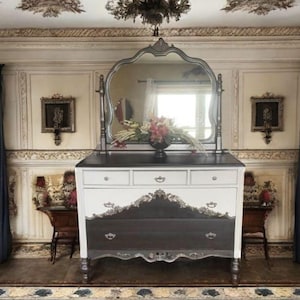 Antique Vintage Solid Wood Dresser with Mirror