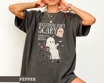 Inclusion Isnt Scary Shirt Wheelchair Ghost Tee Spooky SPED Teacher Shirt Special Education Halloween Gift Halloween Autism Awareness Tshirt