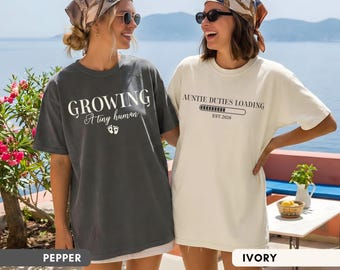 Matching Pregnancy Reveal Shirts Promoted To Aunt Gift Growing A Tiny Human Shirts Best Friend Sister Tshirt Pregnancy Announcement Tshirts