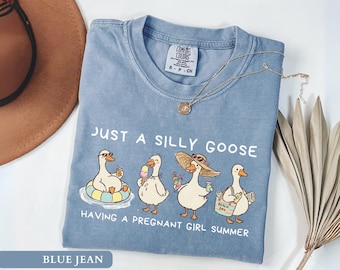 Funny Pregnant Girl Summer Shirt Silly Goose Maternity Tee Funny Babymoon Outfit Cute Pregnancy Reveal Top Expecting Mom Gift Mom to Be Tee