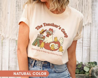 Chicken Teacher Shirt Farm Teacher Tee Chicken Gift for Her Retro Farmhouse Tshirt Teacher Appreciation Gift Back To School Tee Teacher Life