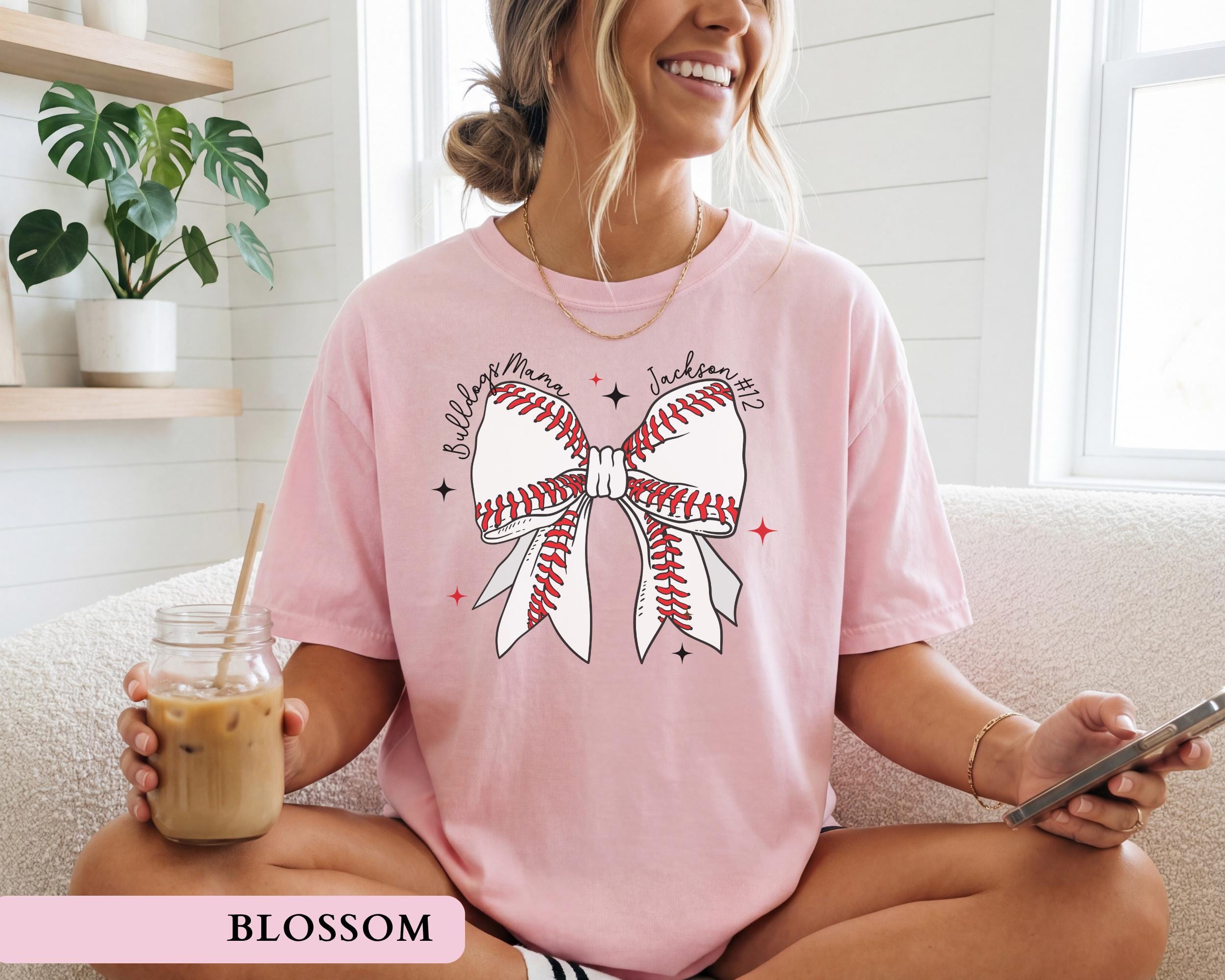 Custom Baseball Mom Shirt Personalized Coquette Baseball Bow Tee Custom Team Name Tshirts Game Day Outfit Trendy Women's Baseball Shirts
