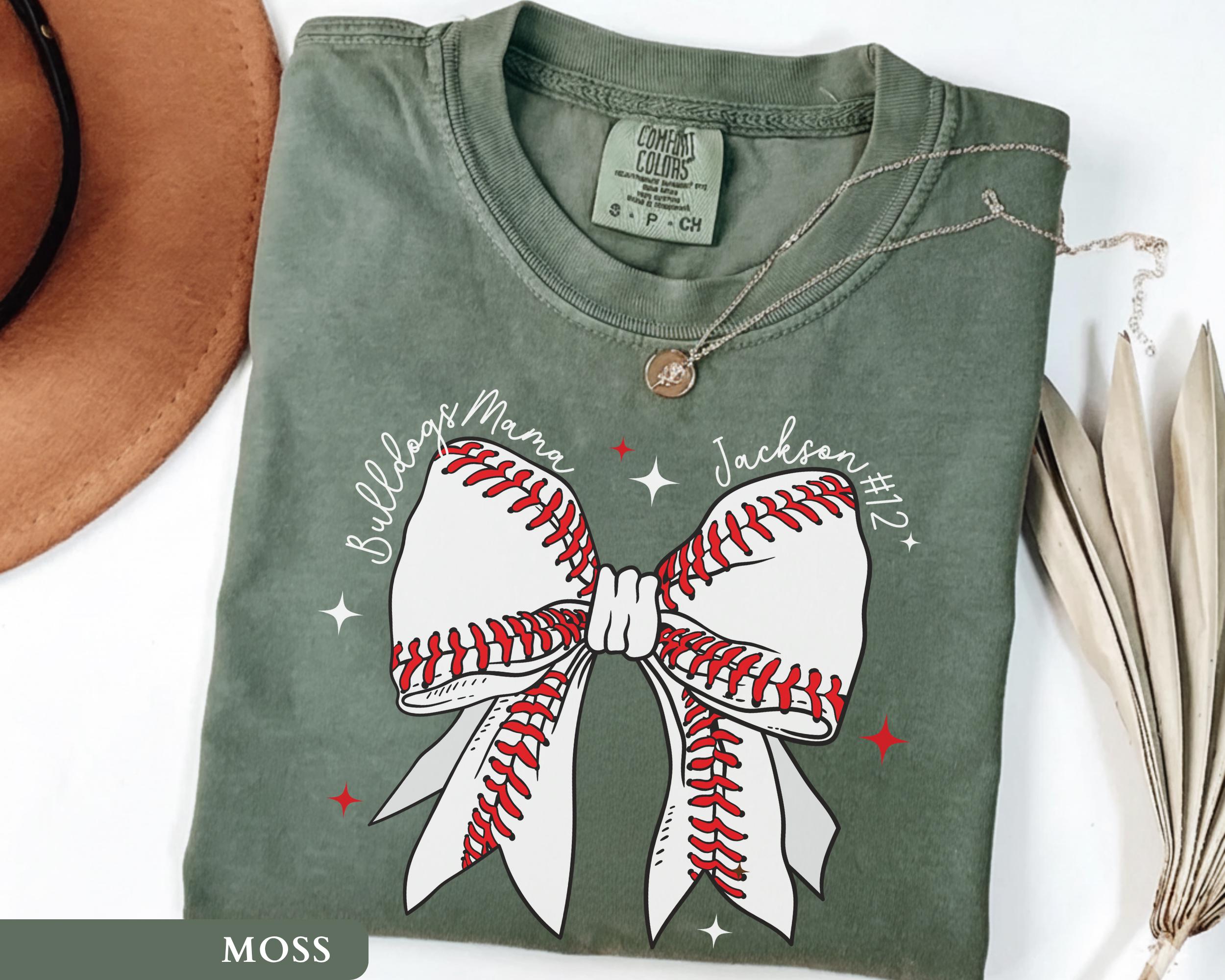 Custom Baseball Mom Shirt Personalized Coquette Baseball Bow Tee Custom Team Name Tshirts Game Day Outfit Trendy Women's Baseball Shirts