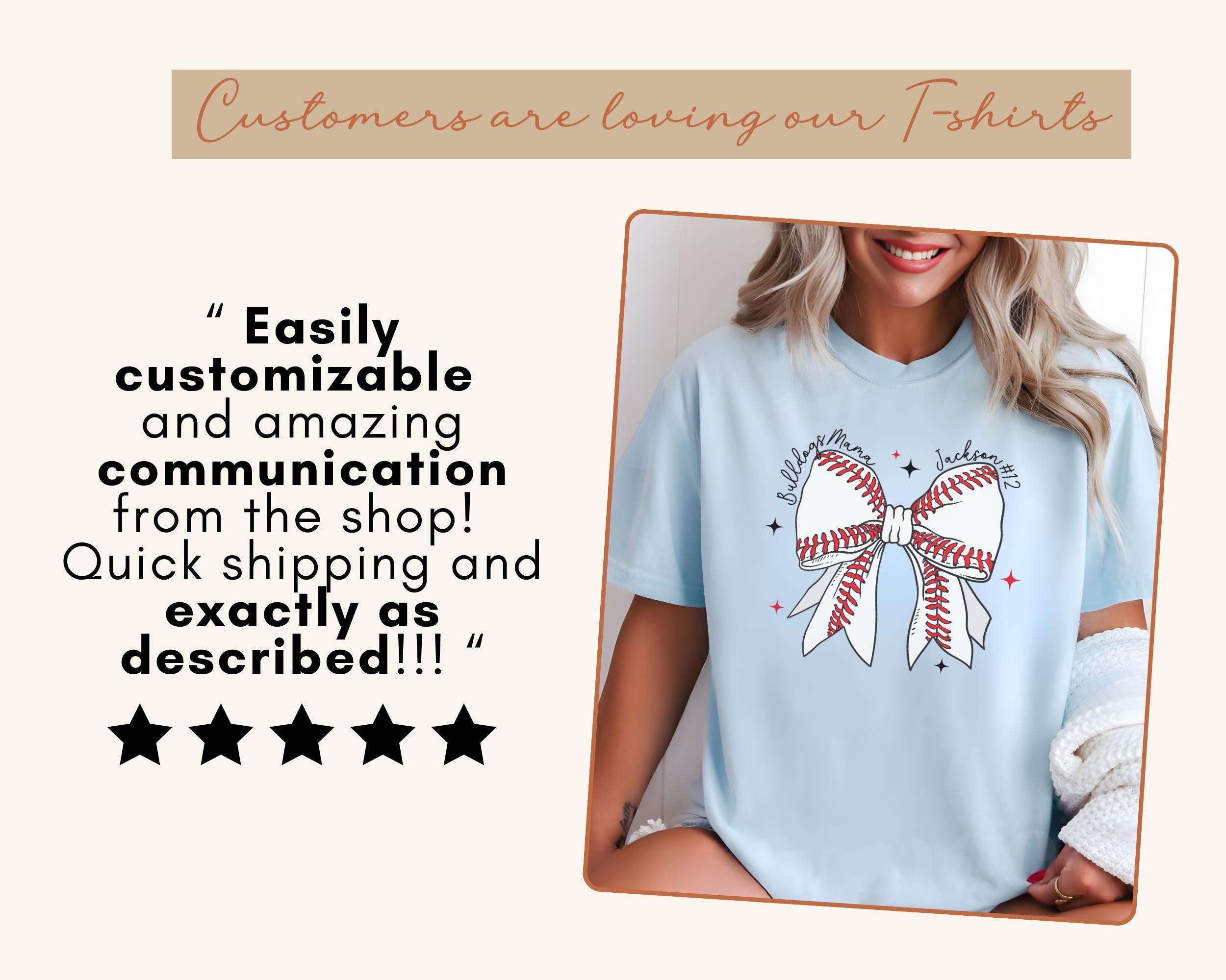Custom Baseball Mom Shirt Personalized Coquette Baseball Bow Tee Custom Team Name Tshirts Game Day Outfit Trendy Women's Baseball Shirts