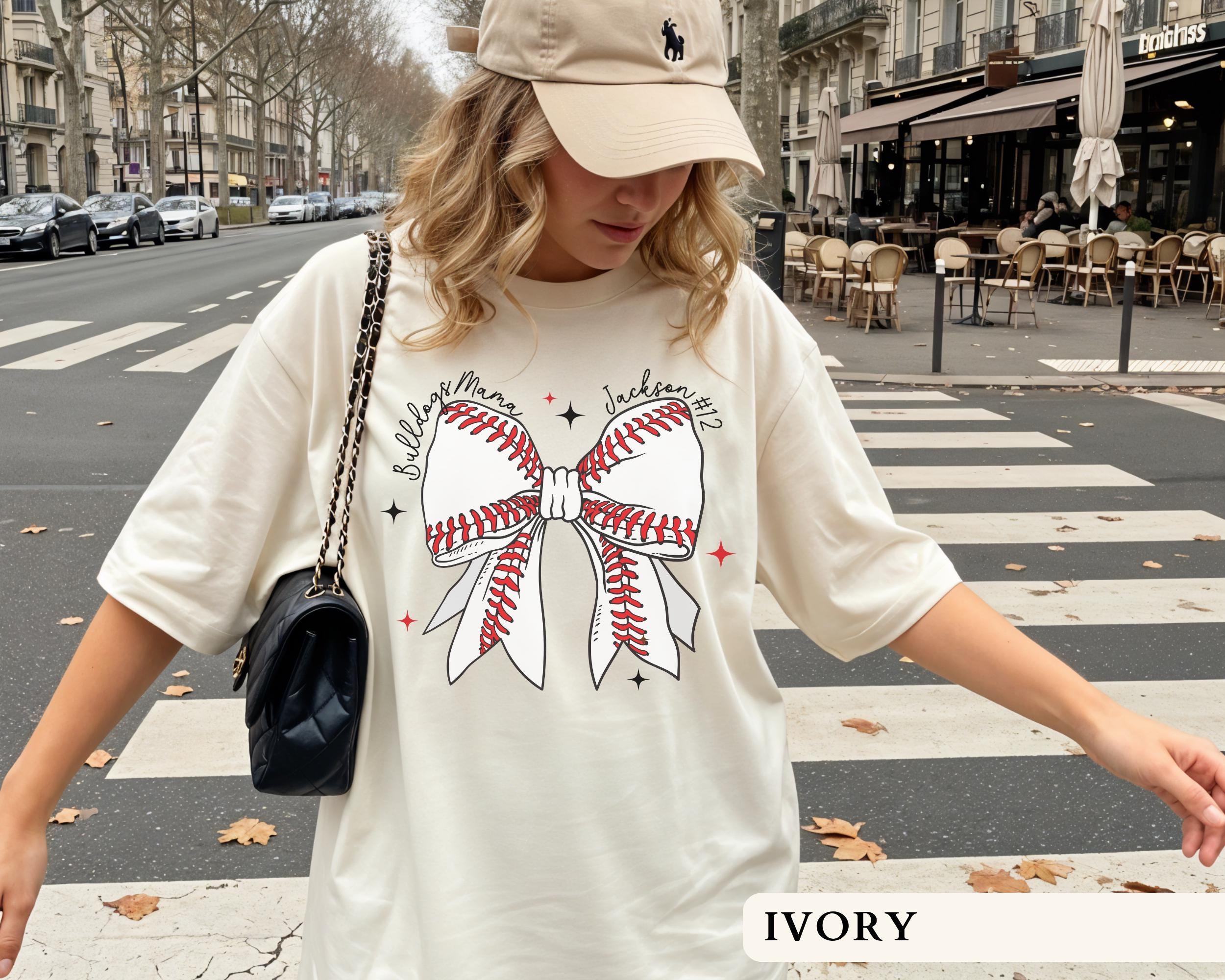 Custom Baseball Mom Shirt Personalized Coquette Baseball Bow Tee Custom Team Name Tshirts Game Day Outfit Trendy Women's Baseball Shirts
