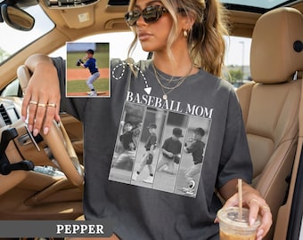 Custom Baseball Mom Shirt Vintage 90s Sports Mom Tee Personalized Player Photo Tee Custom Player Tshirt Travel Ball Game Outfit Game Day Mom