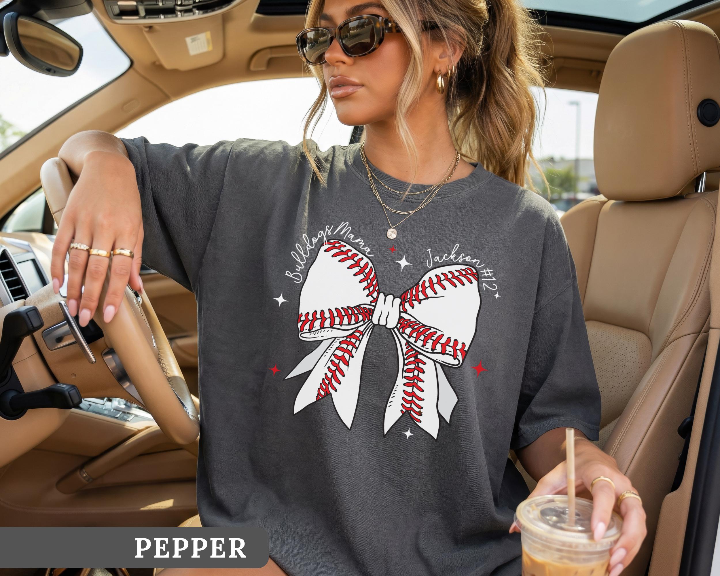 Custom Baseball Mom Shirt Personalized Coquette Baseball Bow Tee Custom Team Name Tshirts Game Day Outfit Trendy Women's Baseball Shirts