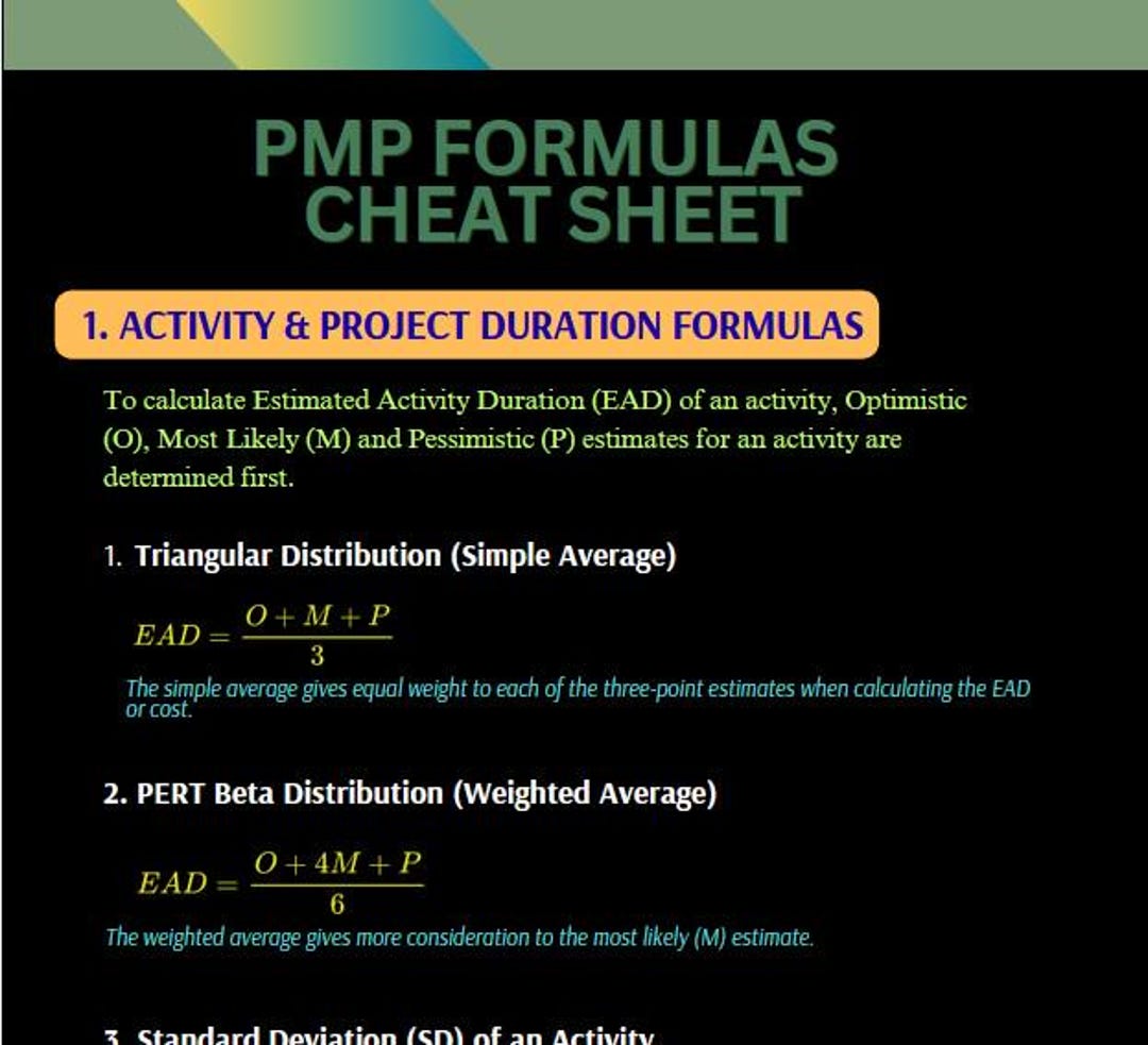 Buy PMI PMP Formula Cheat Sheet | Ace Your Exam | Easy-to-understand ...