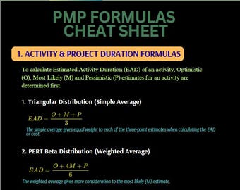 Hoja de trucos de la fórmula PMI PMP / Aprueba tu examen / Guía digital fácil de entender y que aumenta la confianza / Guía digital simple e instantánea / PMBOK 7