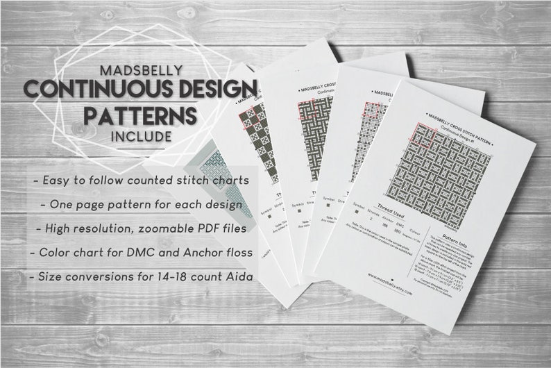 Four Cross Stitch Patterns Continuous Designs 1-4