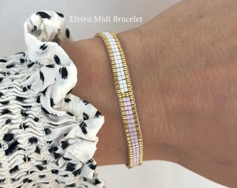 White, Gold and Pink Beaded Miyuki Bracelet, Bracelet for Women, Gift Bracelet, Elegant Minimalist Beaded Bracelet