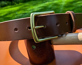Handmade Leather Belt: Solid Brass Buckle, English Bridle, Made in USA