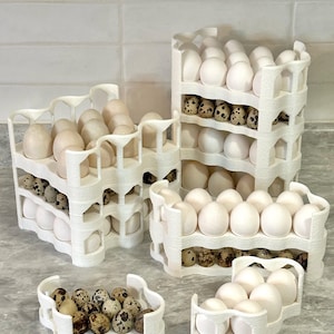 The BEST Counter Egg Holder: Stackable, Compact, Modular, Minimalist. Available in multiple sizes for Chicken Quail Bantam and Duck eggs